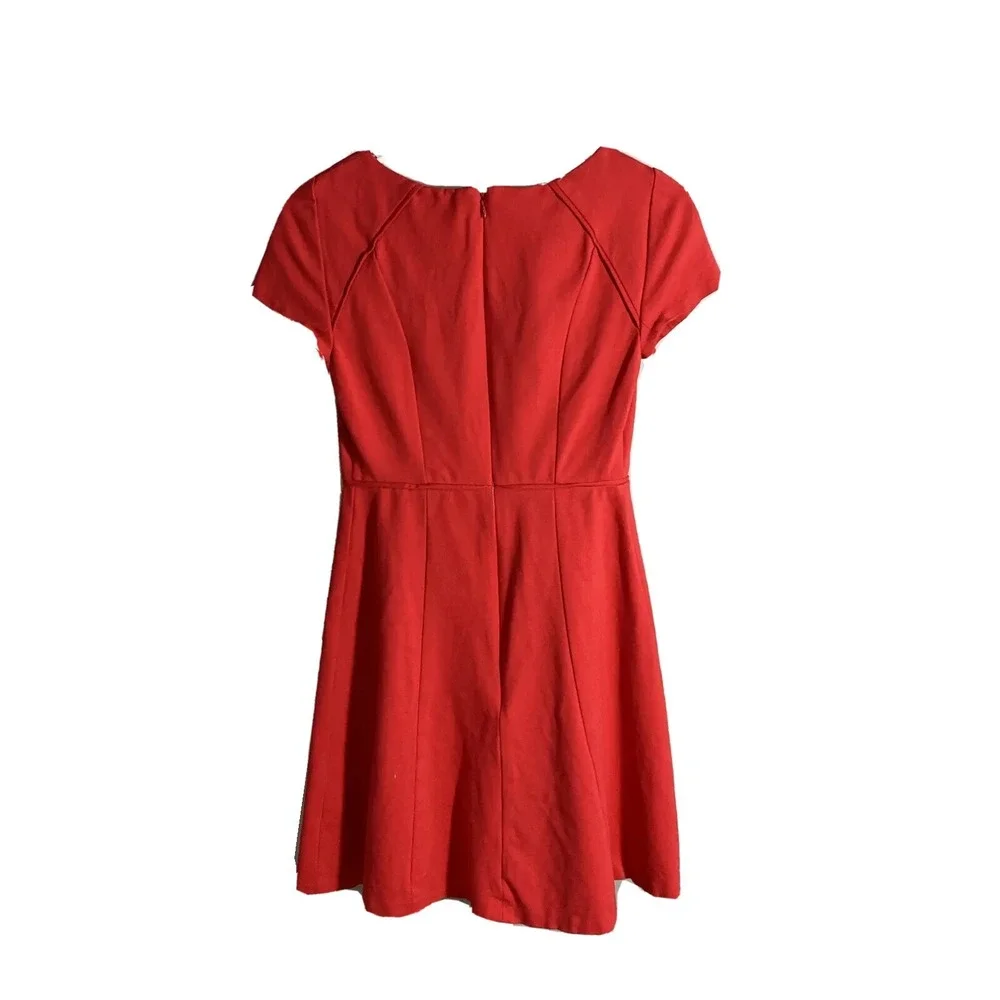 J Crew Dress 00 Bold Red A Line Stretch Seam Detail Short Sl Lined XS Work Party